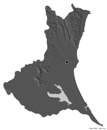 Shape of Ibaraki, prefecture of Japan, with its capital isolated on white background. Bilevel elevation map. 3D renderingの写真素材