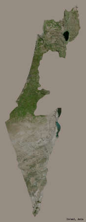 Shape of Israel with its capital isolated on a solid color background. Satellite imagery. 3D renderingの写真素材