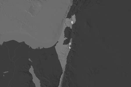 Shape of Israel separated by the desaturation of neighboring areas. Bilevel elevation map. 3D renderingの写真素材