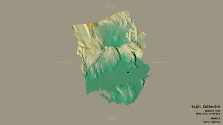 Area of Saint Catherine, parish of Jamaica, isolated on a solid background in a georeferenced...