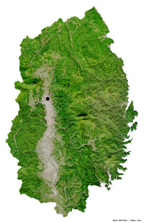 Shape of Iwate, prefecture of Japan, with its capital isolated on white background. Satellite imagery. 3D renderingの写真素材
