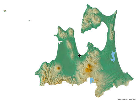 Shape of Aomori, prefecture of Japan, with its capital isolated on white background. Topographic relief map. 3D renderingの写真素材