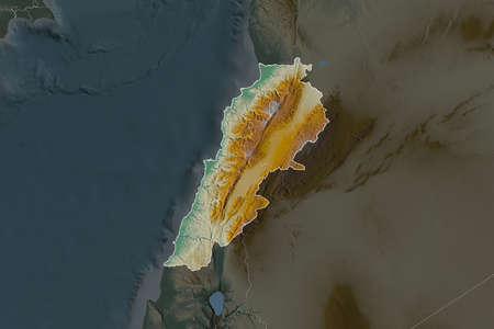 Shape of Lebanon separated by the desaturation of neighboring areas. Borders. Topographic relief...