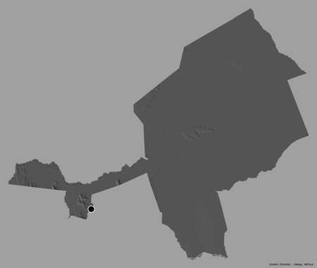 Shape of Isiolo, county of Kenya, with its capital isolated on a solid color background. Bilevel elevation map. 3D renderingの写真素材