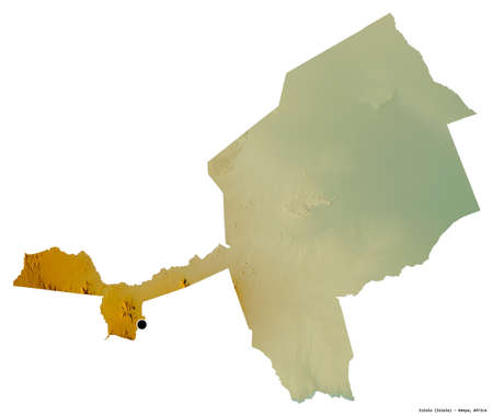 Shape of Isiolo, county of Kenya, with its capital isolated on white background. Topographic relief map. 3D renderingの写真素材