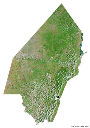 Shape of Kilifi, county of Kenya, with its capital isolated on white background. Satellite imagery. 3D renderingの写真素材