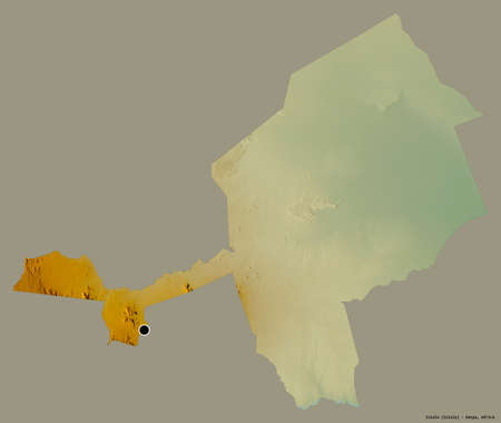 Shape of Isiolo, county of Kenya, with its capital isolated on a solid color background. Topographic relief map. 3D renderingの写真素材