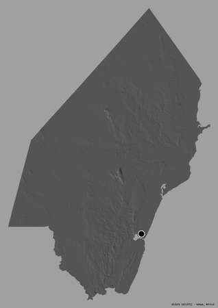 Shape of Kilifi, county of Kenya, with its capital isolated on a solid color background. Bilevel elevation map. 3D renderingの写真素材
