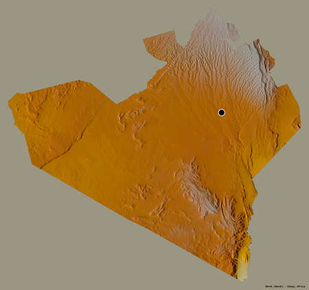 Shape of Narok, county of Kenya, with its capital isolated on a solid color background. Topographic relief map. 3D renderingの写真素材