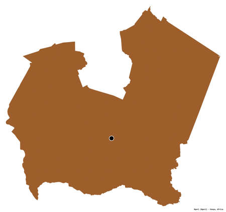 Shape of Nyeri, county of Kenya, with its capital isolated on white background. Composition of patterned textures. 3D renderingの写真素材