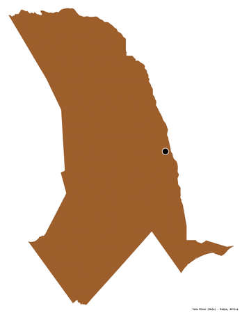 Shape of Tana River, county of Kenya, with its capital isolated on white background. Composition of patterned textures. 3D renderingの写真素材