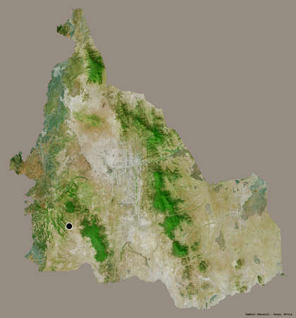 Shape of Samburu, county of Kenya, with its capital isolated on a solid color background. Satellite imagery. 3D renderingの写真素材