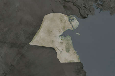 Shape of Kuwait separated by the desaturation of neighboring areas. Satellite imagery. 3D renderingの写真素材
