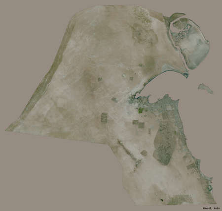 Shape of Kuwait with its capital isolated on a solid color background. Satellite imagery. 3D renderingの写真素材