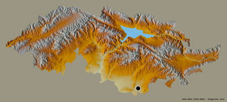 Shape of Jalal-Abad, province of Kyrgyzstan, with its capital isolated on a solid color background....