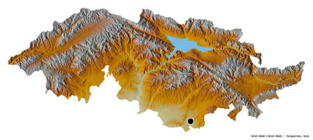 Shape of Jalal-Abad, province of Kyrgyzstan, with its capital isolated on white background....