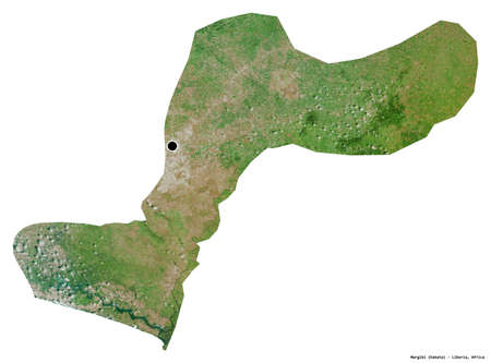 Shape of Margibi, county of Liberia, with its capital isolated on white background. Satellite imagery. 3D renderingの写真素材