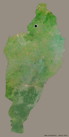 Shape of Nimba, county of Liberia, with its capital isolated on a solid color background. Satellite imagery. 3D renderingの写真素材