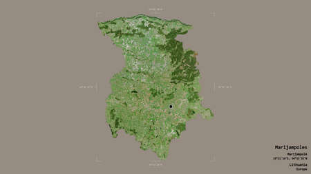 Area of Marijampoles, county of Lithuania, isolated on a solid background in a georeferenced...