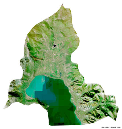 Shape of Resen, municipality of Macedonia, with its capital isolated on white background. Satellite imagery. 3D renderingの写真素材