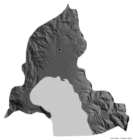 Shape of Resen, municipality of Macedonia, with its capital isolated on white background. Bilevel elevation map. 3D renderingの写真素材