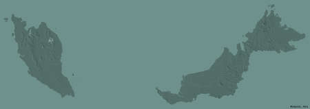 Shape of Malaysia with its capital isolated on a solid color background. Colored elevation map. 3D renderingの写真素材