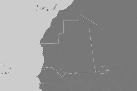 Extended area of outlined Mauritania. Bilevel elevation map. 3D renderingの写真素材