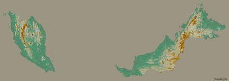 Shape of Malaysia with its capital isolated on a solid color background. Topographic relief map. 3D renderingの写真素材