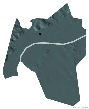Shape of Bamako, district of Mali, with its capital isolated on white background. Colored elevation map. 3D renderingの写真素材