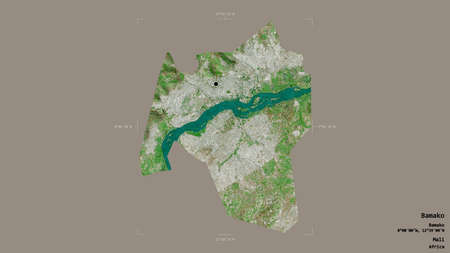 Area of Bamako, district of Mali, isolated on a solid background in a georeferenced bounding box....