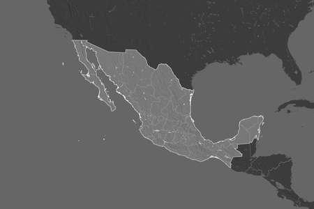 Shape of Mexico separated by the desaturation of neighboring areas. Borders. Bilevel elevation map. 3D renderingの写真素材