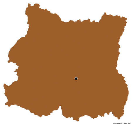 Shape of East, development region of Nepal, with its capital isolated on white background. Composition of patterned textures. 3D renderingの写真素材