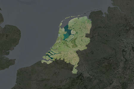 Shape of Netherlands separated by the desaturation of neighboring areas. Satellite imagery. 3D renderingの写真素材