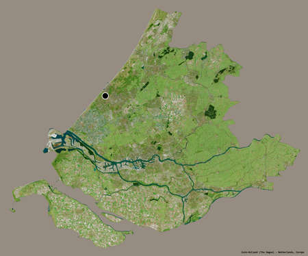 Shape of Zuid-Holland, province of Netherlands, with its capital isolated on a solid color...