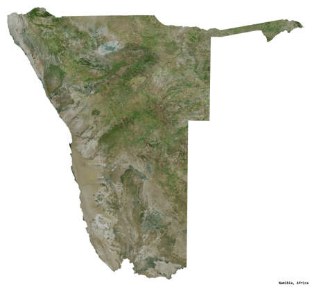 Shape of Namibia with its capital isolated on white background. Satellite imagery. 3D renderingの写真素材