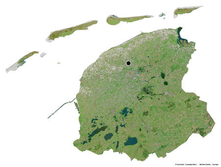 Shape of Friesland, province of Netherlands, with its capital isolated on white background....