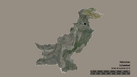 Desaturated shape of Pakistan with its capital, main regional division and the separated Northern...