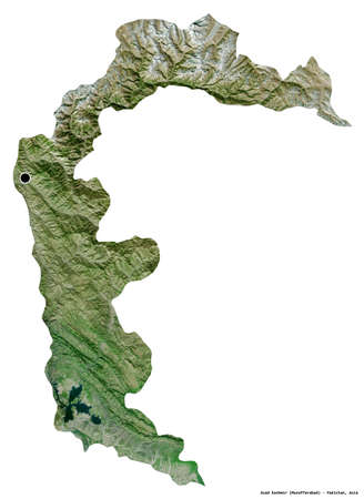 Shape of Azad Kashmir, centrally administered area of Pakistan, with its capital isolated on white background. Satellite imagery. 3D renderingの写真素材