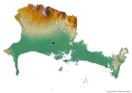 Shape of ChiriquÃ­, province of Panama, with its capital isolated on white background. Topographic...