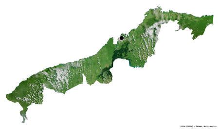 Shape of ColÃ³n, province of Panama, with its capital isolated on white background. Satellite imagery. 3D renderingの写真素材