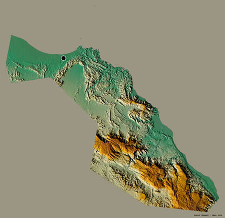 Shape of Muscat, province of Oman, with its capital isolated on a solid color background....
