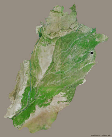 Shape of Punjab, province of Pakistan, with its capital isolated on a solid color background. Satellite imagery. 3D renderingの写真素材