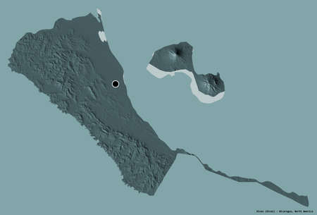 Shape of Rivas, department of Nicaragua, with its capital isolated on a solid color background. Colored elevation map. 3D renderingの写真素材