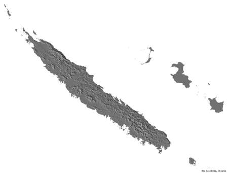 Shape of New Caledonia with its capital isolated on white background. Bilevel elevation map. 3D renderingの写真素材
