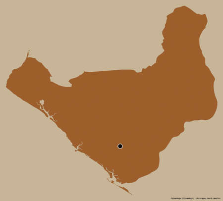 Shape of Chinandega, department of Nicaragua, with its capital isolated on a solid color background. Composition of patterned textures. 3D renderingの写真素材
