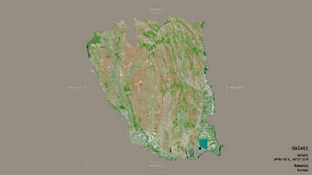 Area of GalaÈ›i, county of Romania, isolated on a solid background in a georeferenced bounding...