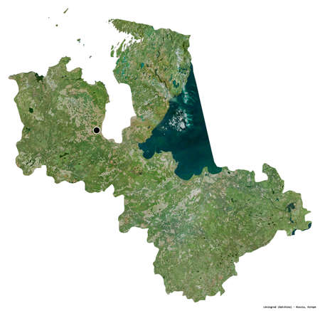 Shape of Leningrad, region of Russia, with its capital isolated on white background. Satellite imagery. 3D renderingの写真素材
