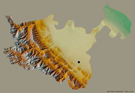 Shape of North Ossetia, republic of Russia, with its capital isolated on a solid color background....