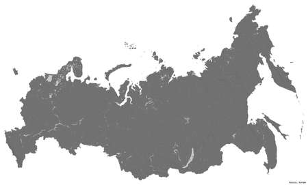 Shape of Russia with its capital isolated on white background. Bilevel elevation map. 3D renderingの写真素材