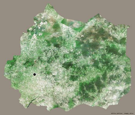 Shape of Kaffrine, region of Senegal, with its capital isolated on a solid color background. Satellite imagery. 3D renderingの写真素材